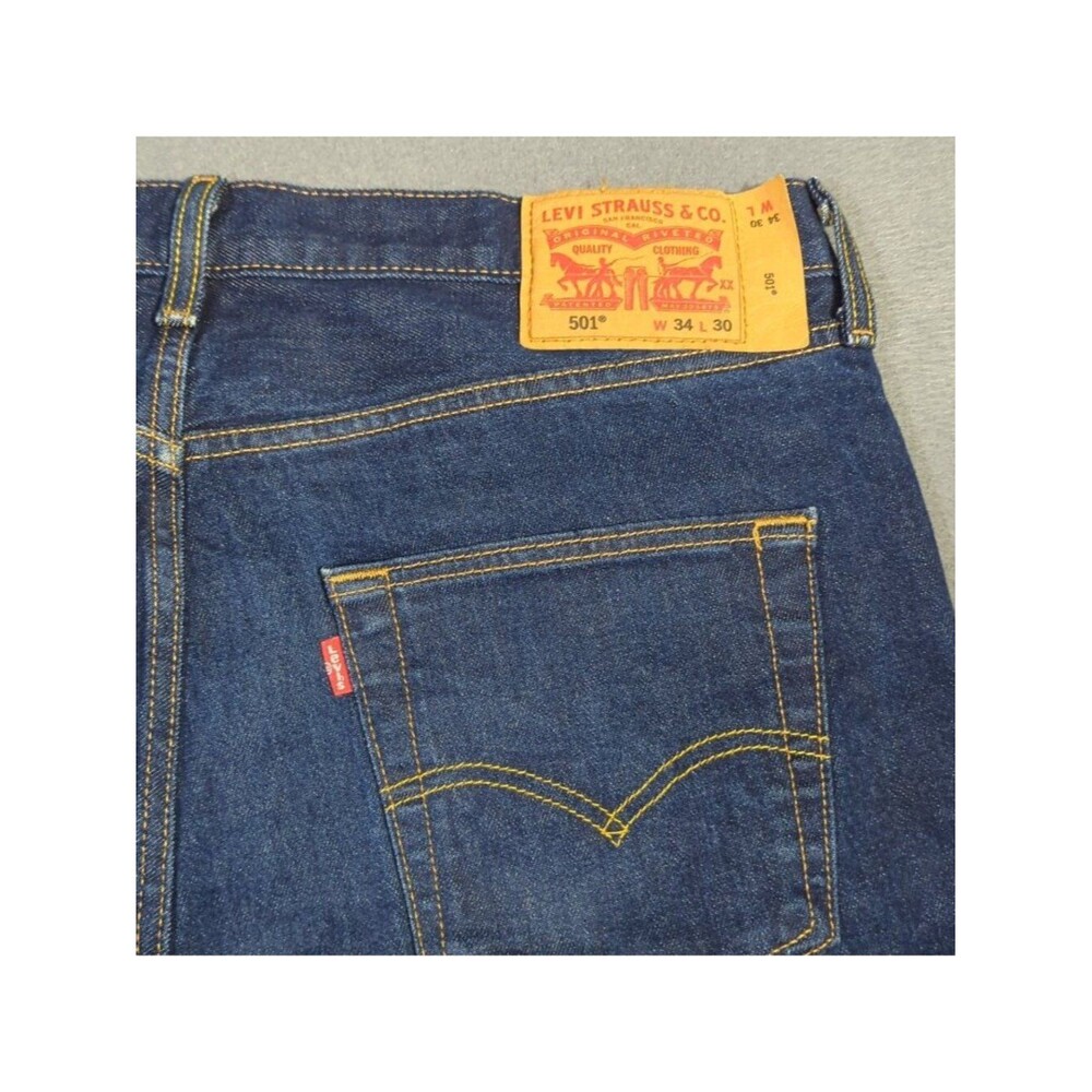 Levi's Jeans Men's 34x30 Fits 34x29 Dark Blue 501 Straight Button Fly Denim